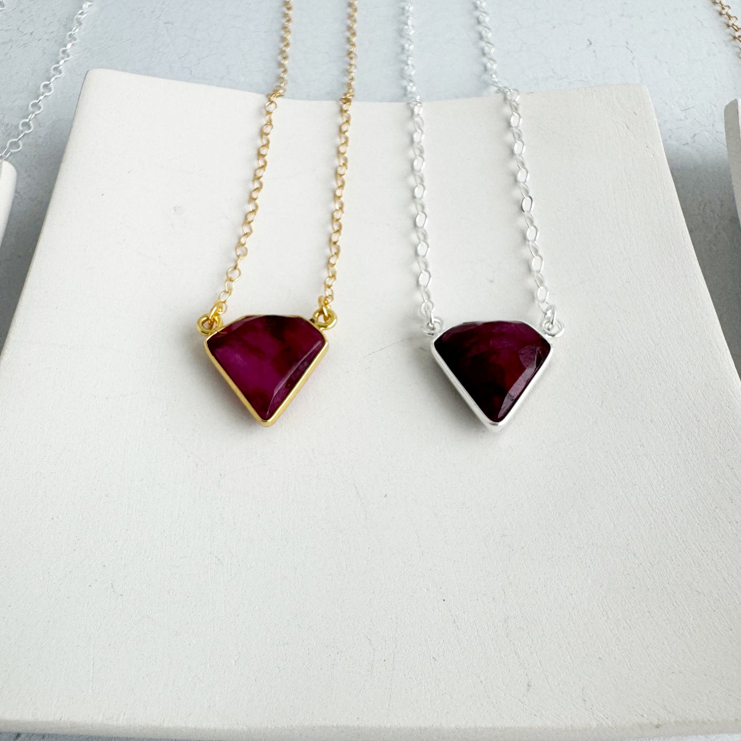 Dainty Triangle Bezel Necklace - Ruby