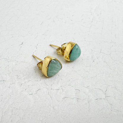 Amazonite Triangle Stud Earrings in Gold and Silver