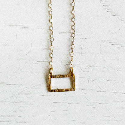 Open Rectangle Charm Necklace in 14k Gold Filled Chain