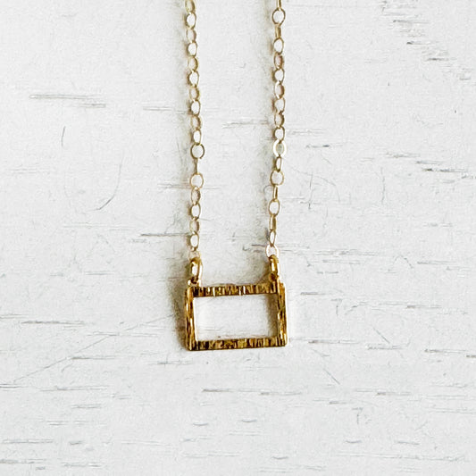 Open Rectangle Charm Necklace in 14k Gold Filled Chain