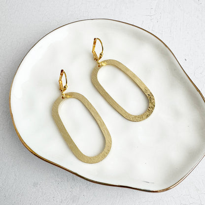 Oval Dangle Earrings in Brushed Gold