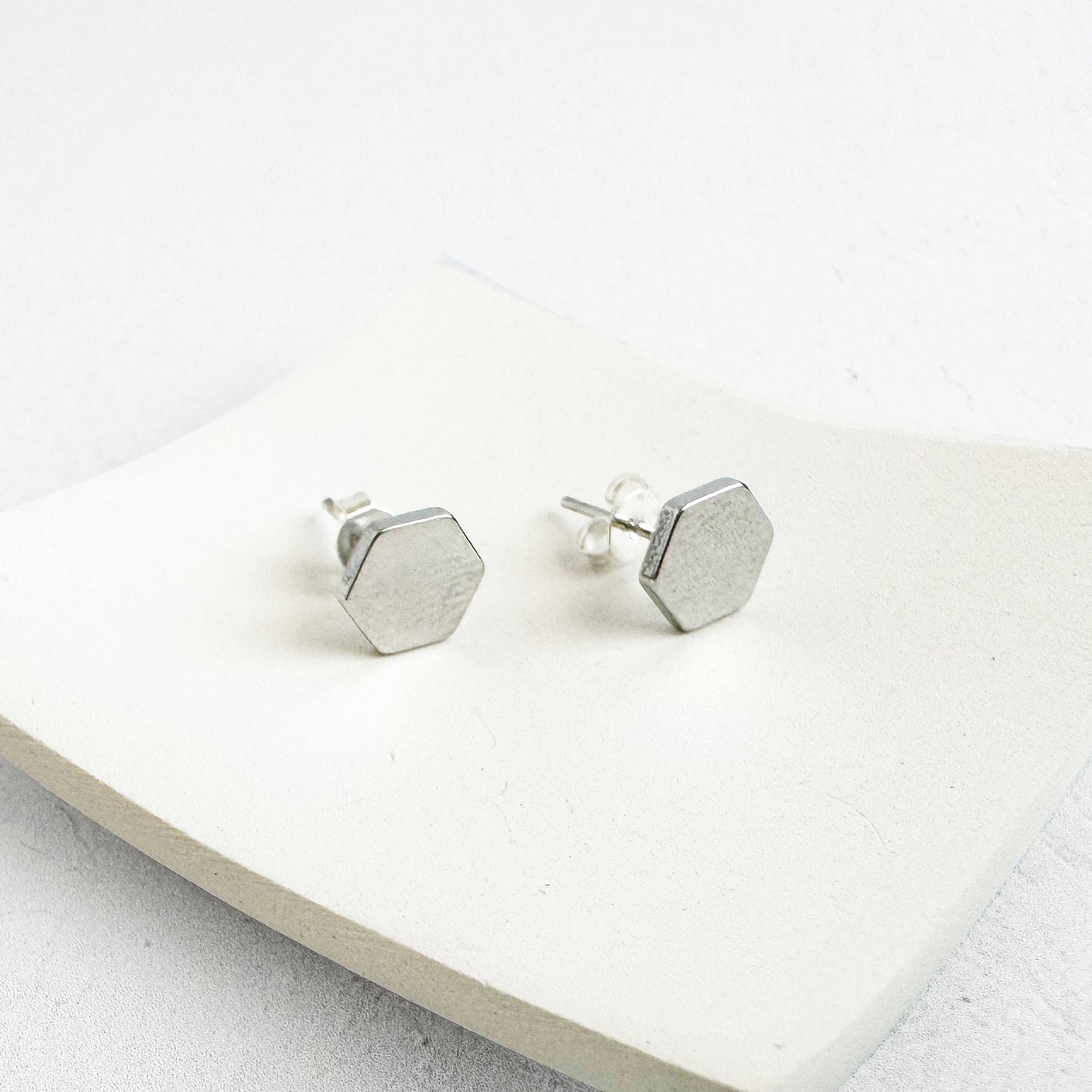 Hexagon Stud Earrings in Silver