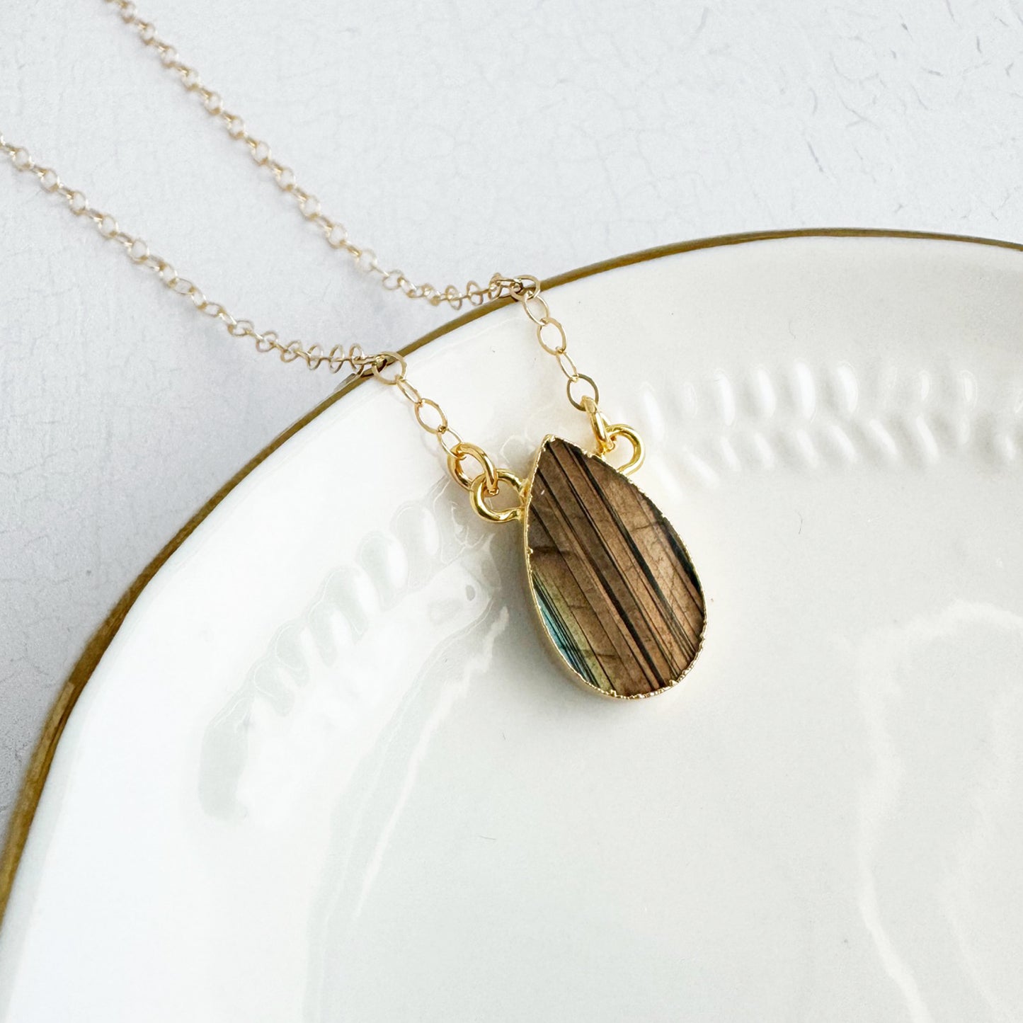 Simple Teardrop Necklace - Labradorite