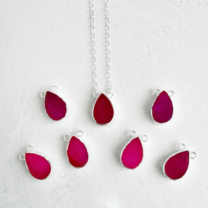 Fuchsia Chalcedony Teardrop Necklace in 14k Gold Filled and Sterling Silver