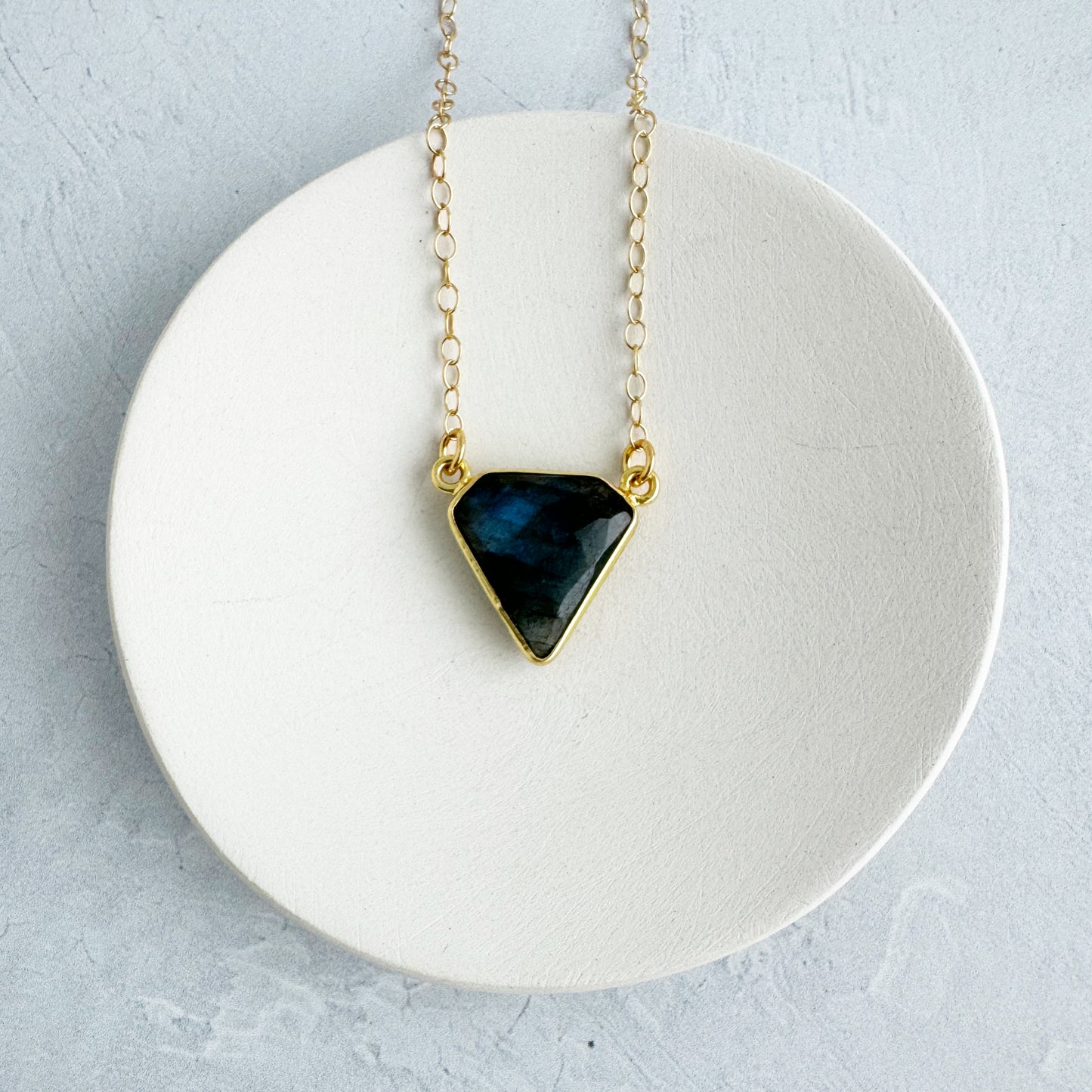 Dainty Triangle Bezel Necklace - Labradorite