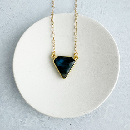 Dainty Triangle Bezel Necklace - Labradorite