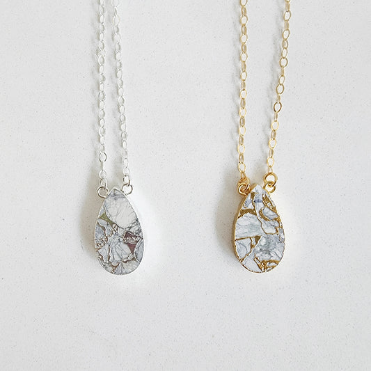 White Mojave Teardrop Necklace in Gold and Silver (Large)