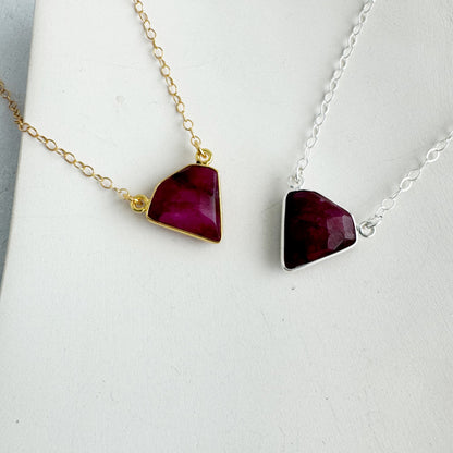 Dainty Triangle Bezel Necklace - Ruby