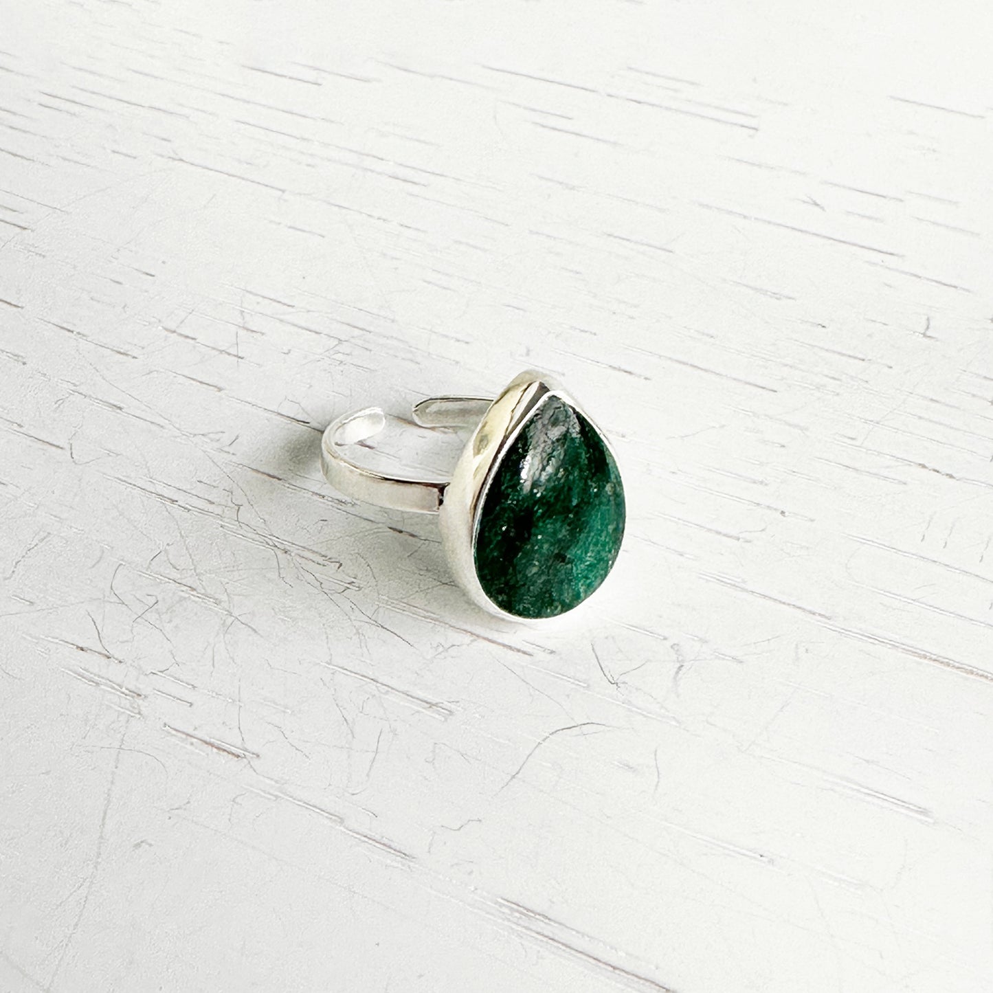 Emerald Teardrop Statement Ring in Gold and Silver