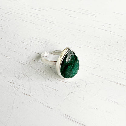 Emerald Teardrop Statement Ring in Gold and Silver