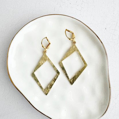 Asymmetrical Diamond Dangle Earrings in Brushed Gold