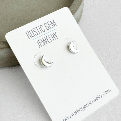 Crescent Moon Stud Earrings in Silver