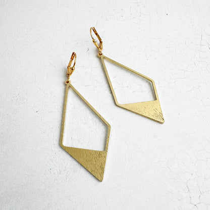 Long Diamond Dangle Earrings in Brushed Gold