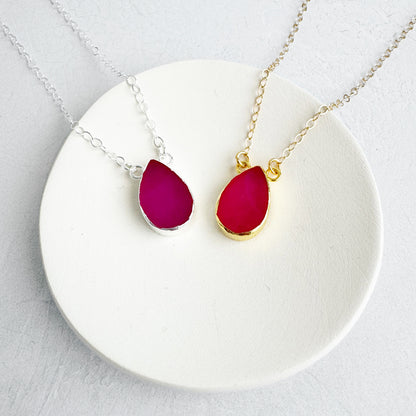 Fuchsia Chalcedony Teardrop Necklace in 14k Gold Filled and Sterling Silver