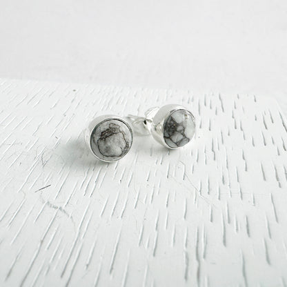 White Mojave Circle Stud Earrings in Gold and Silver