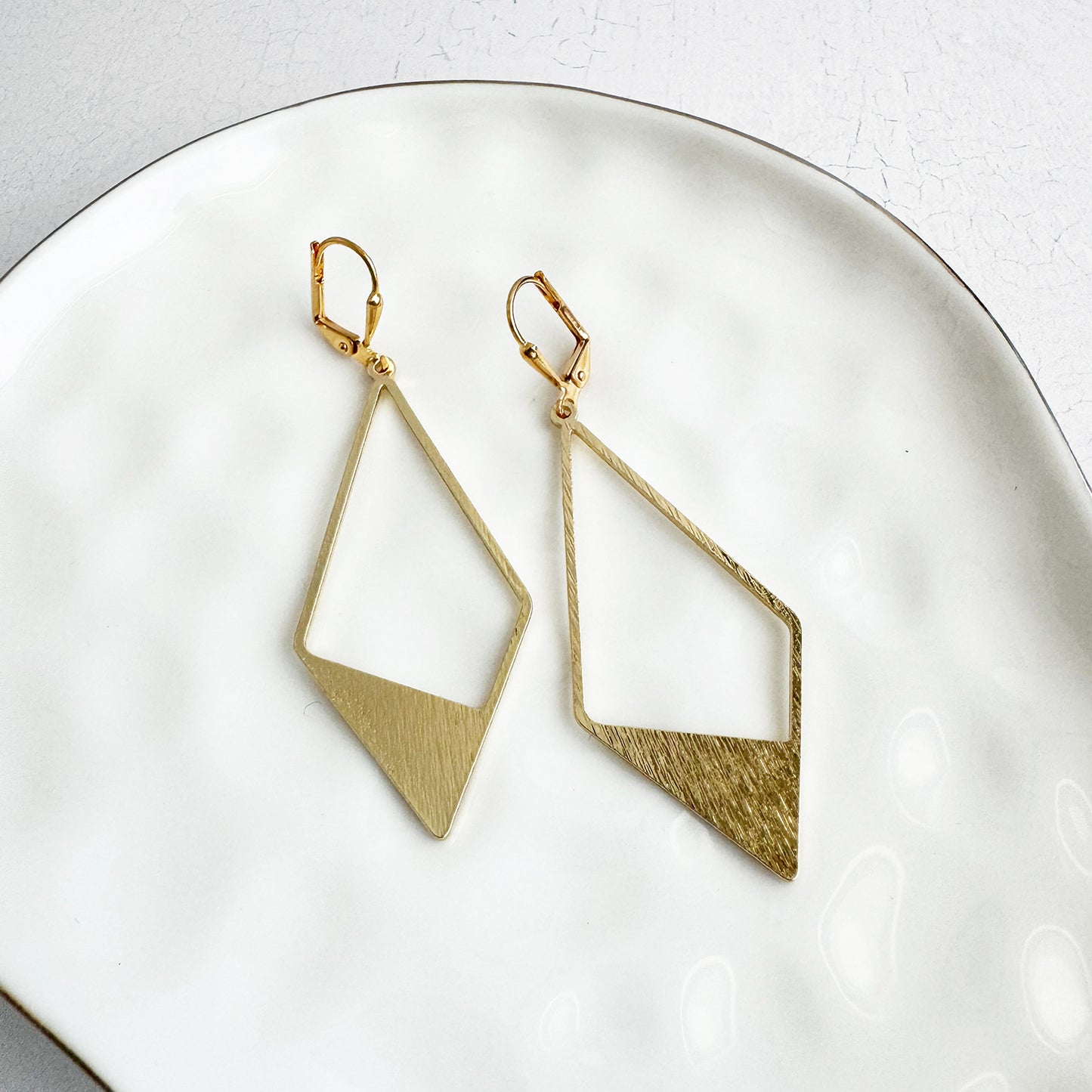 Long Diamond Dangle Earrings in Brushed Gold