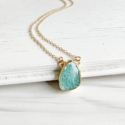 Amazonite Asymmetrical Teardrop Necklace in Gold and Silver