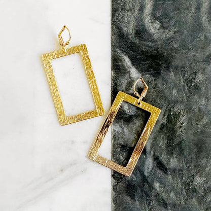 Rectangle Statement Earrings in Brushed Brass Gold