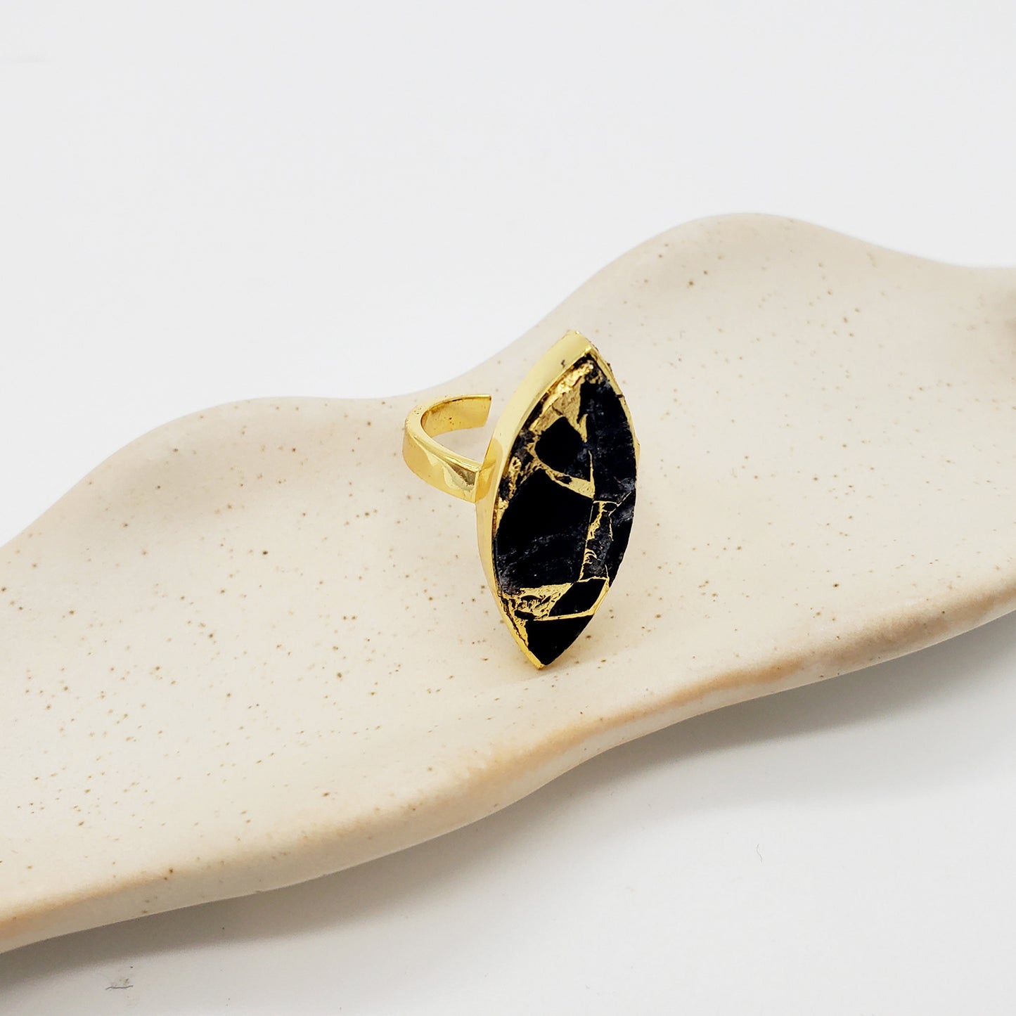 Black Mojave Marquise Statement Ring in Gold. Cocktail Ring