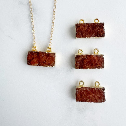 Burnt Orange Druzy Bar Necklace in Gold