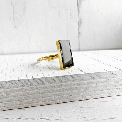 Small Black Onyx Rectangle Statement Ring in Gold