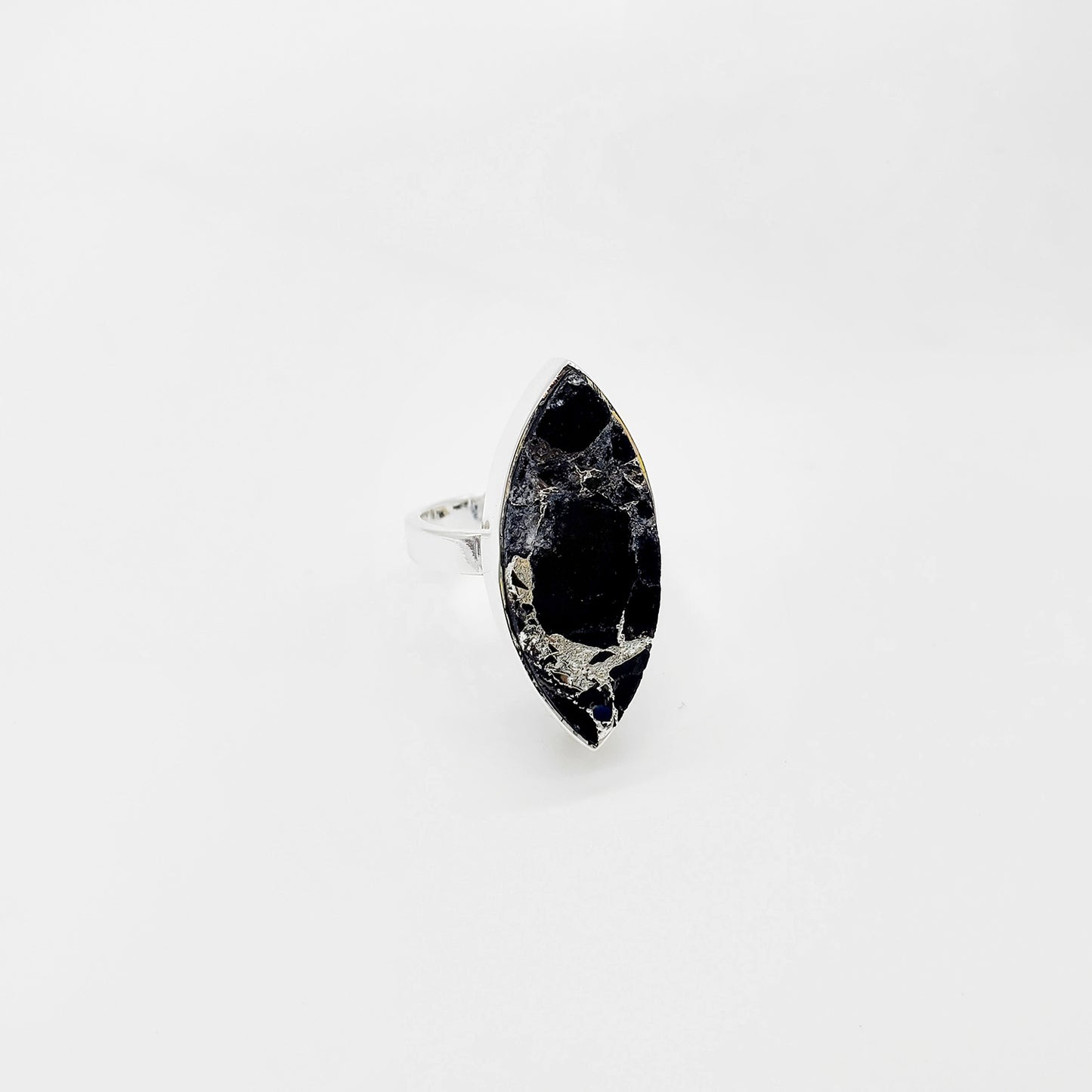 Black Mojave Marquise Statement Ring in Silver