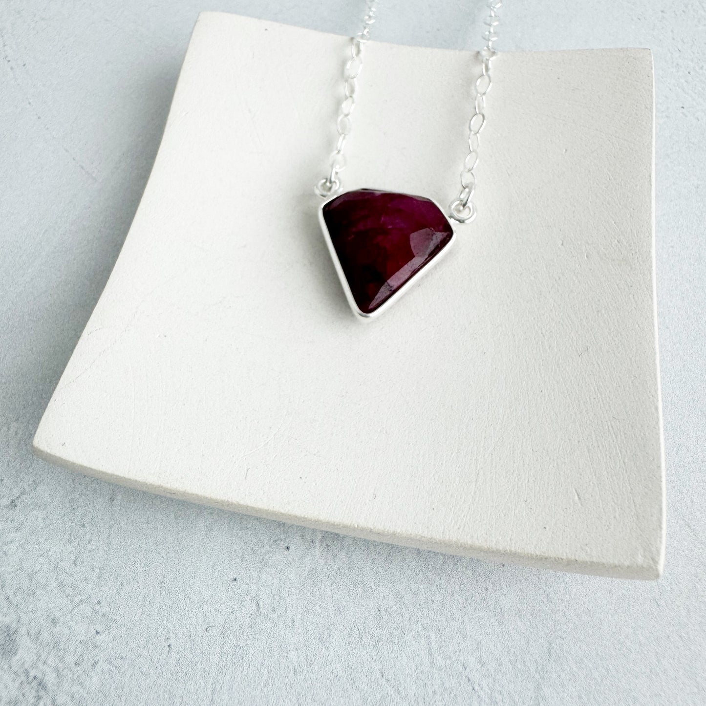 Dainty Triangle Bezel Necklace - Ruby