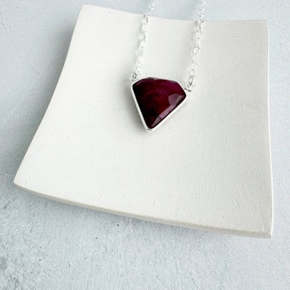 Dainty Triangle Bezel Necklace - Ruby