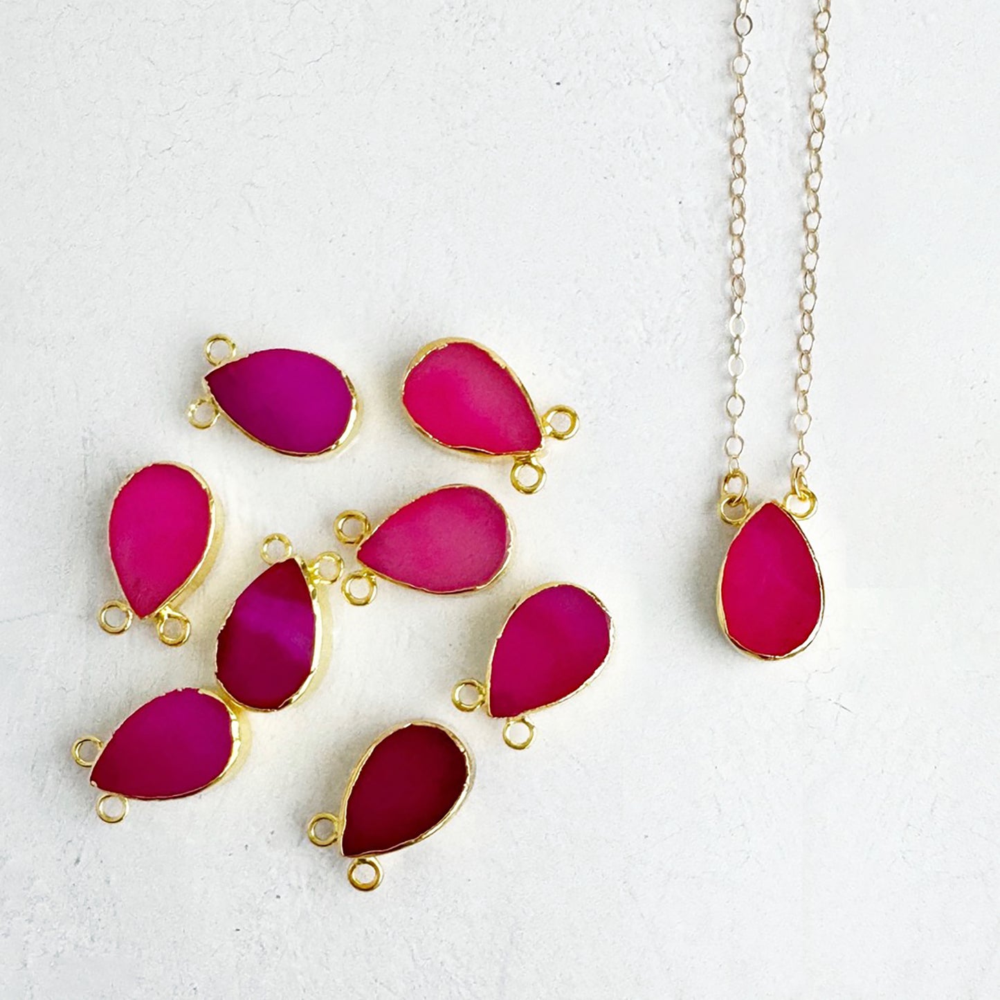 Fuchsia Chalcedony Teardrop Necklace in 14k Gold Filled and Sterling Silver