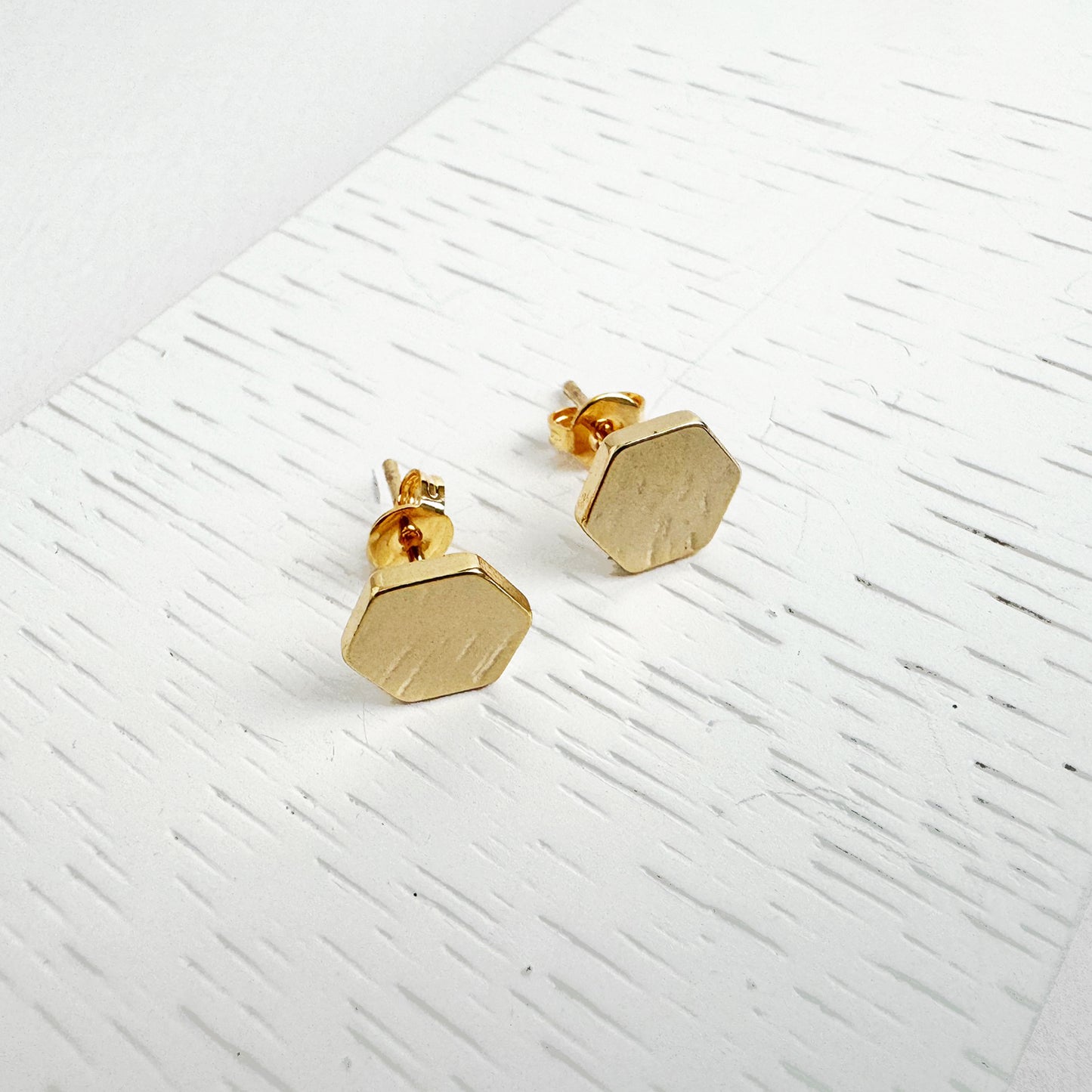 Hexagon Stud Earrings in 18k Gold Plating