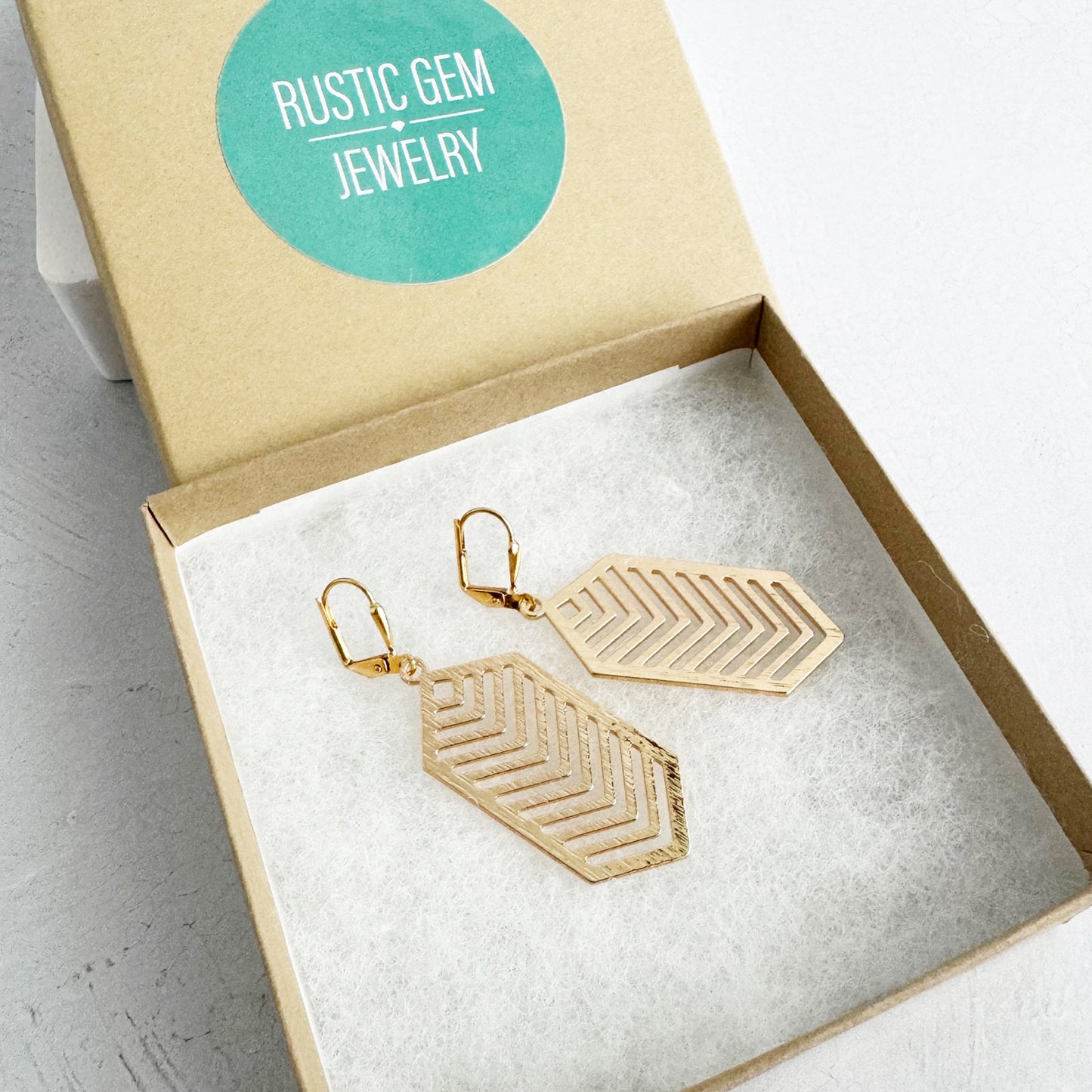 Chevron Dangle Earrings in Brass Gold