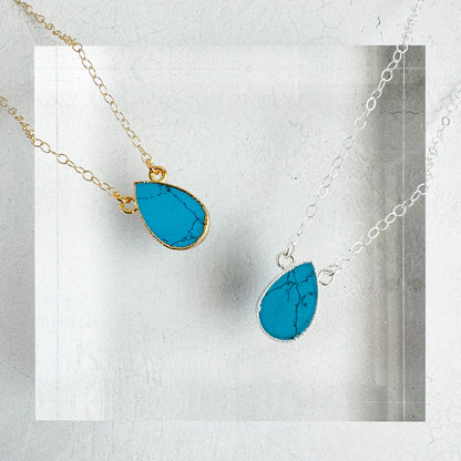 Turquoise Howlite Teardrop Necklace in 14k Gold Filled and Sterling Silver