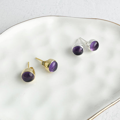 Amethyst Circle Stud Earrings in Gold and Silver