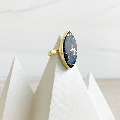 Black Mojave Marquise Statement Ring in Gold. Cocktail Ring
