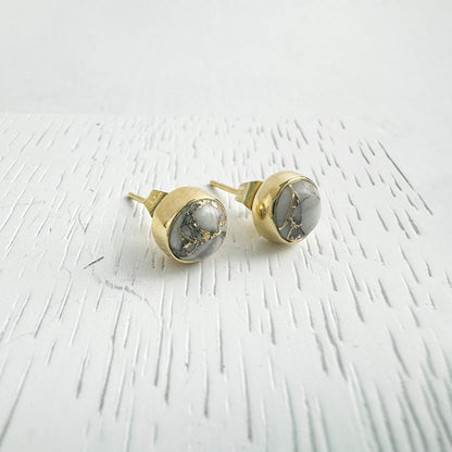 White Mojave Circle Stud Earrings in Gold and Silver