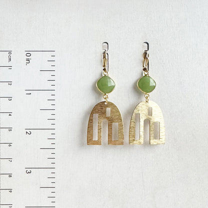 Raw Brass Arch and Green Chalcedony Dangle Earrings