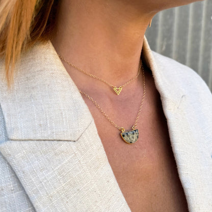 Small Half Moon Crescent Necklace - Dalmatian Jasper