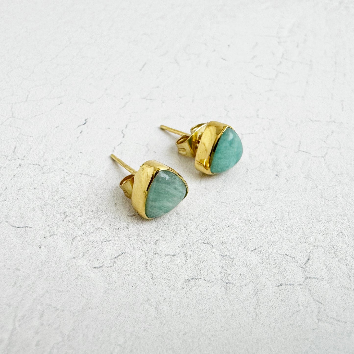 Amazonite Triangle Stud Earrings in Gold and Silver