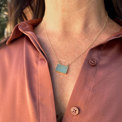 Aqua Chalcedony Bar Necklace
