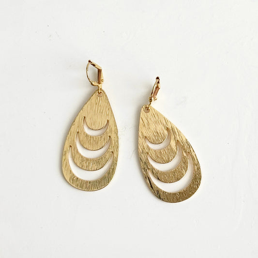 Crescent Cutout Teardrop Earrings in Brushed Gold