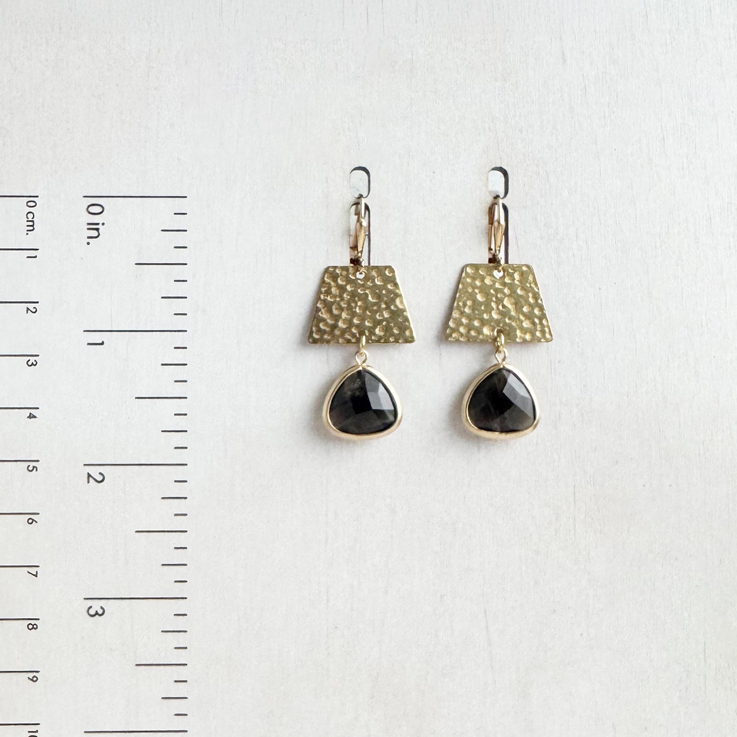 Hammered Brass and Smoky Quartz Dangle Earrings