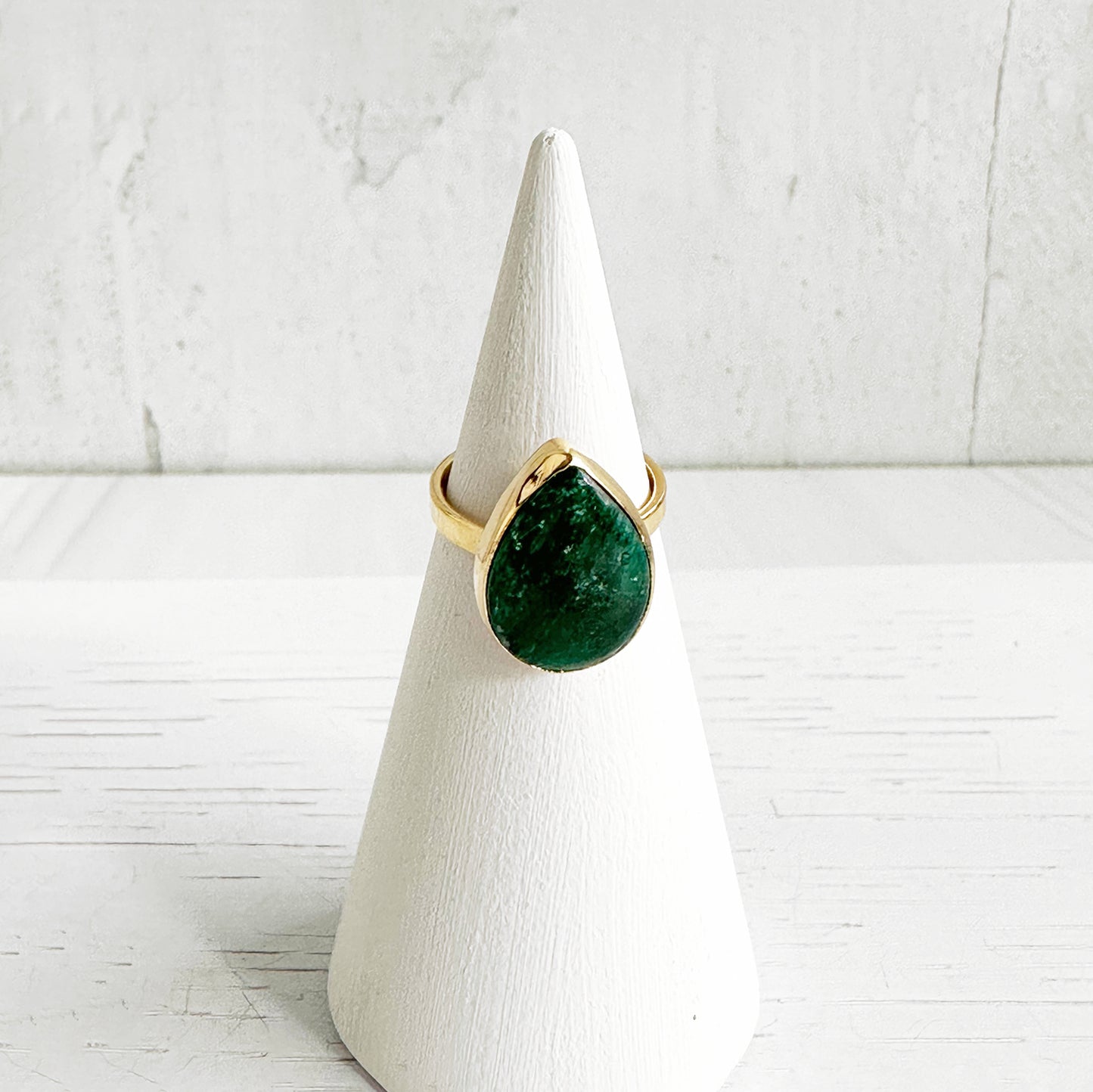 Emerald Teardrop Statement Ring in Gold and Silver