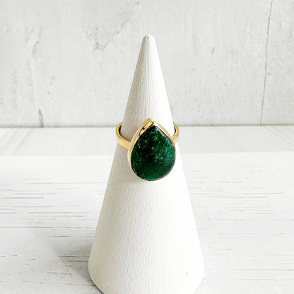 Emerald Teardrop Statement Ring in Gold and Silver