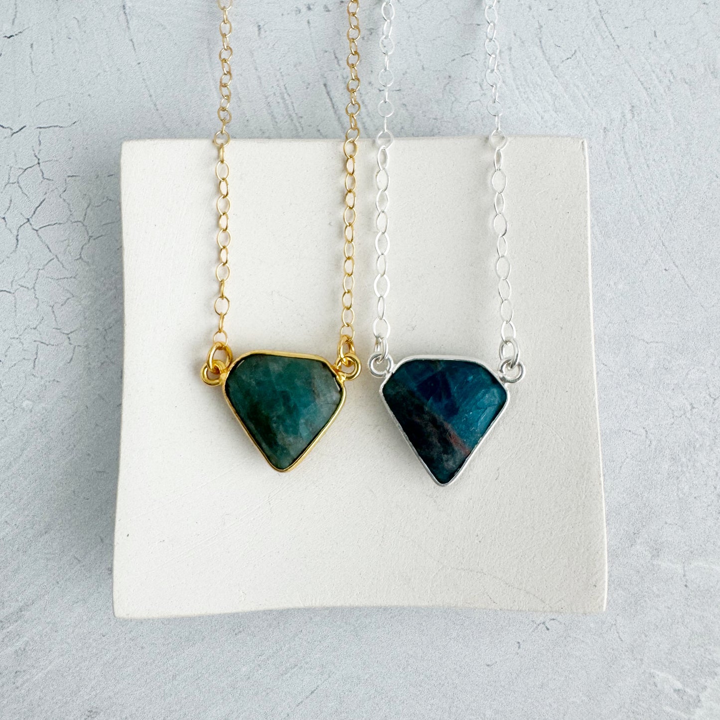Dainty Triangle Bezel Necklace - Apatite