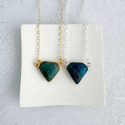 Dainty Triangle Bezel Necklace - Apatite
