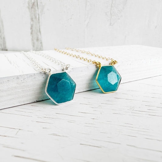Apatite Hexagon Layering Necklace in Gold and Silver