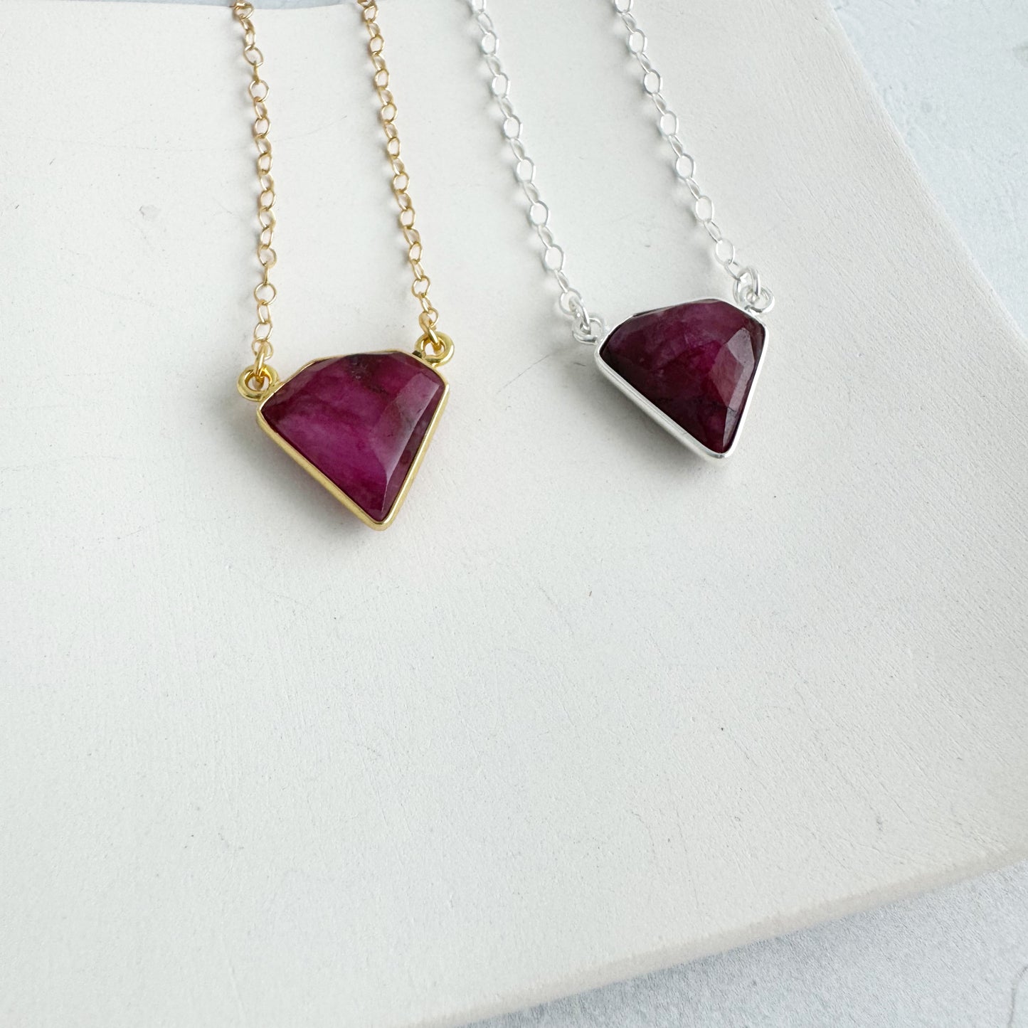 Dainty Triangle Bezel Necklace - Ruby