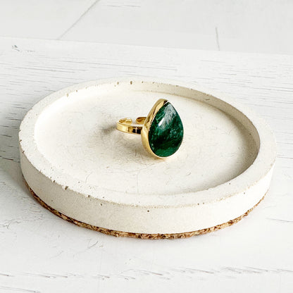 Emerald Teardrop Statement Ring in Gold and Silver