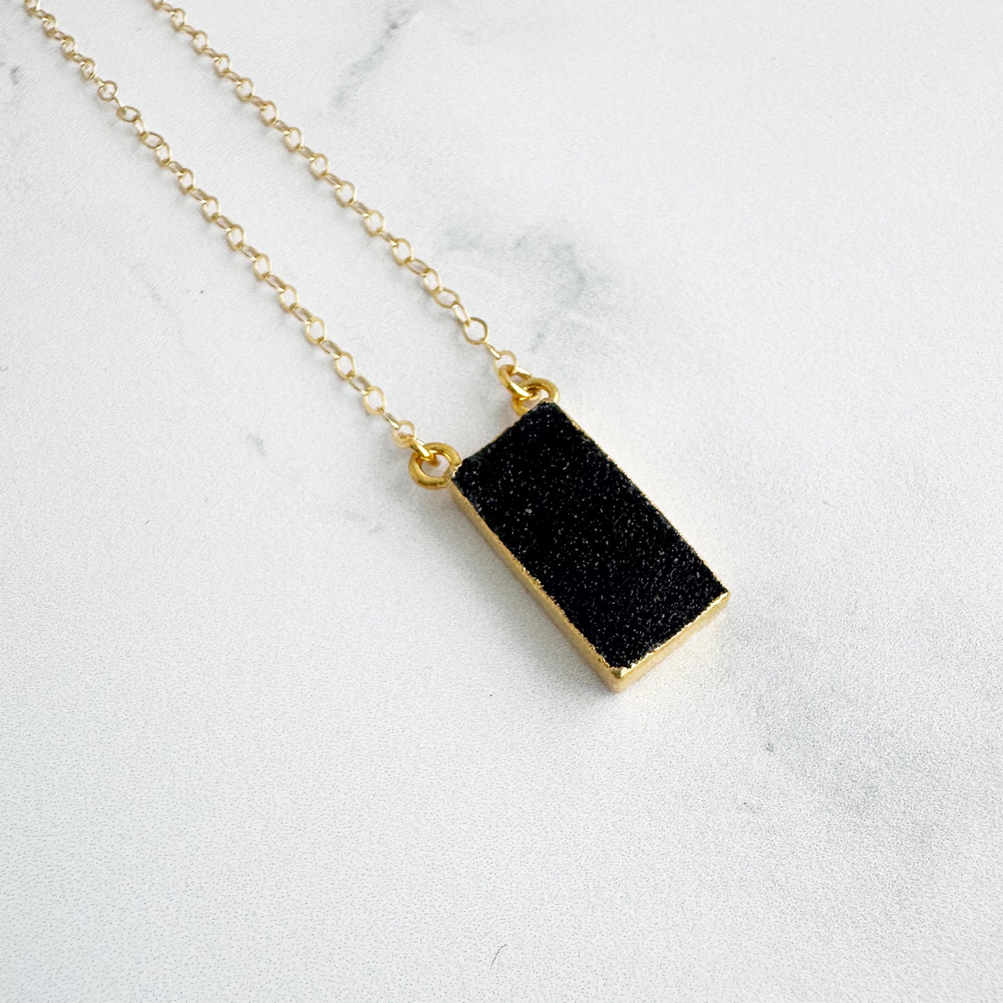 Vertical Bar Necklace in Gold – Black Druzy