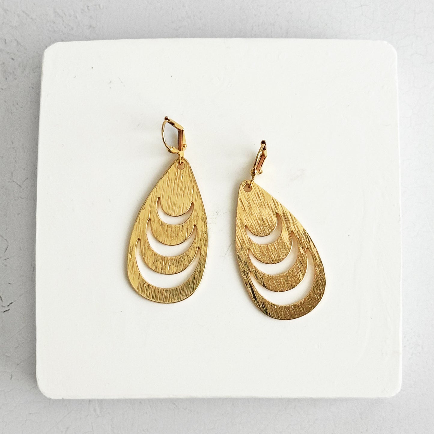Crescent Cutout Teardrop Earrings in Brushed Gold